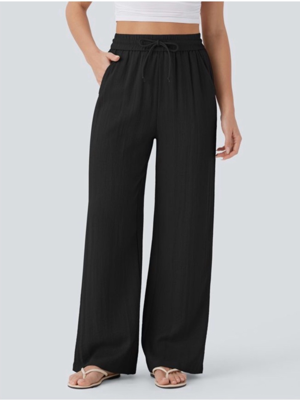 HALARA Black Wide-Leg Drawstring Pants